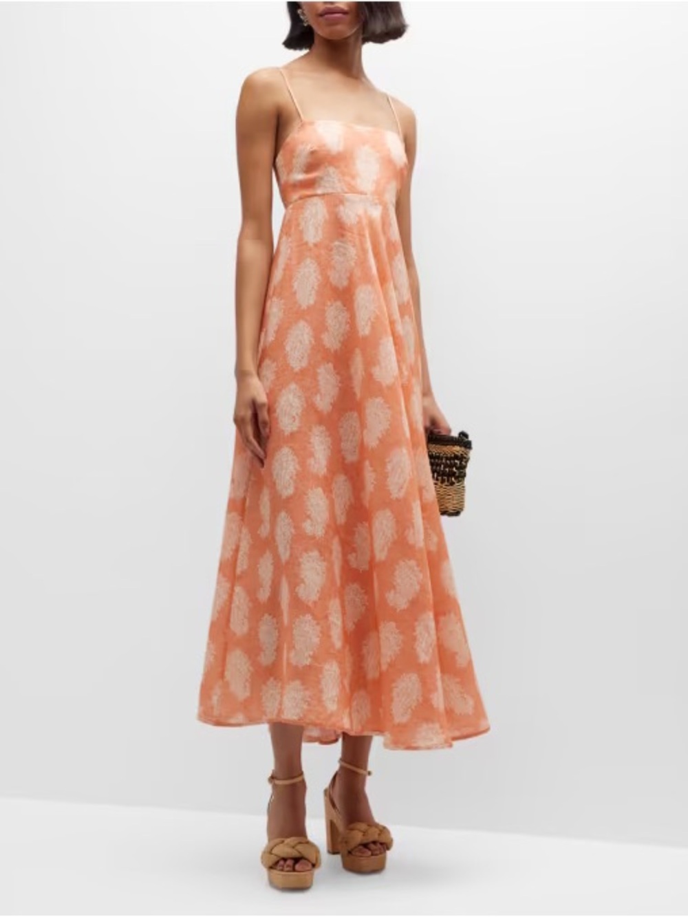 ZIMMERMANN Devi Bandeau Midi Linen Dress Coral Paisley Sz 1